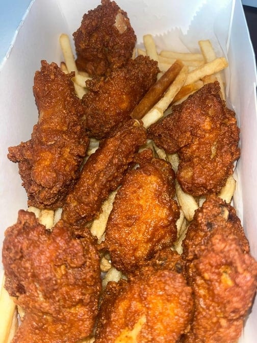 Hot Wings with French Fries.